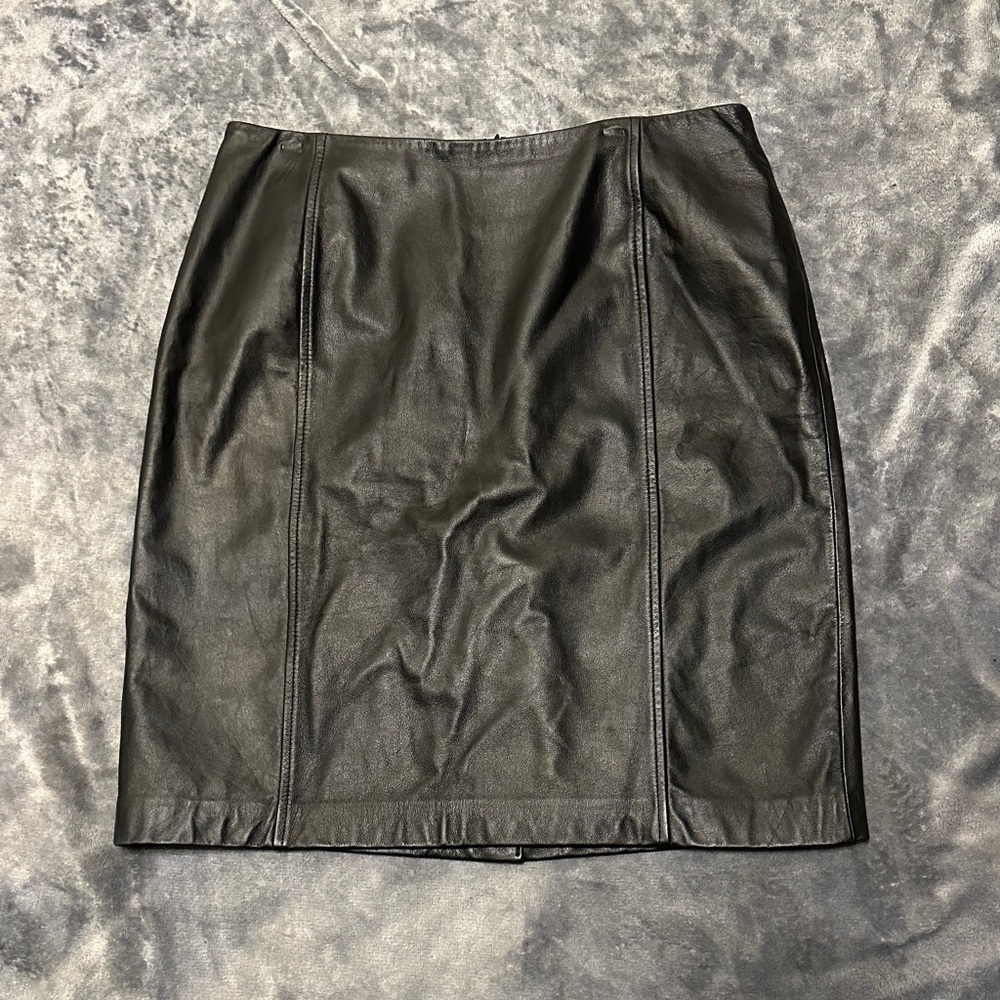Ann Taylor Black Leather Pencil Skirt